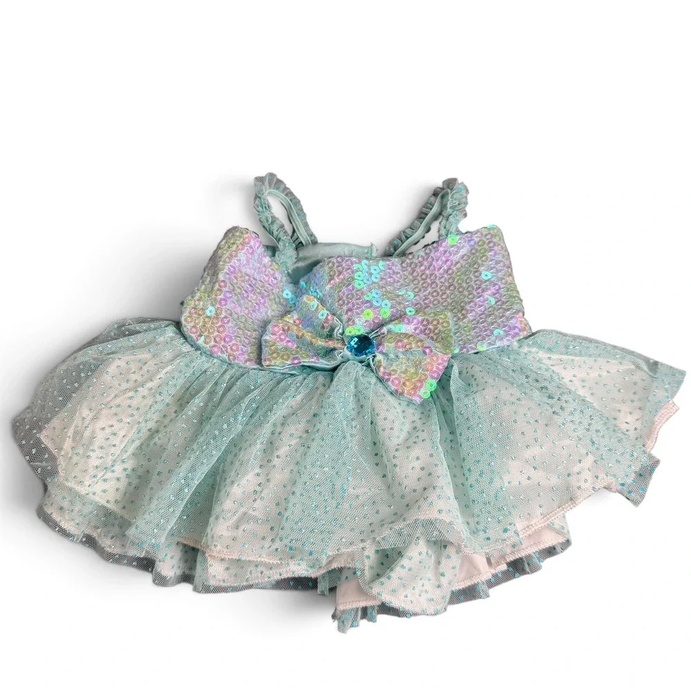 Build A Bear Workshop Aqua Blue Sequin Tulle Dress Plush Outfit 2013